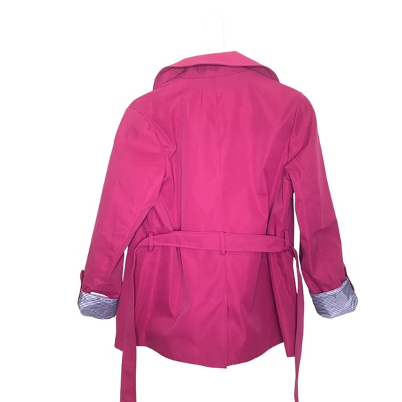 New Bright Pink Double-Breasted Trench Coat w/ Striped Lining – Women’s Small - Picture 4 of 12